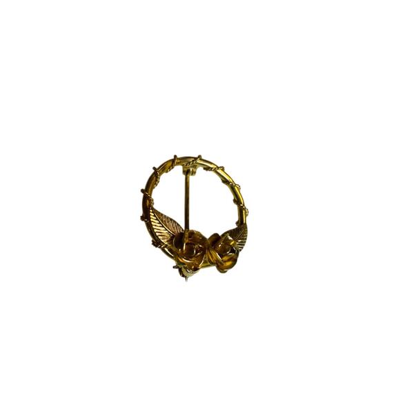 Vintage Goldtone Brooch Pin Wreath Rose 1 Inch Small - Picture 2 of 6